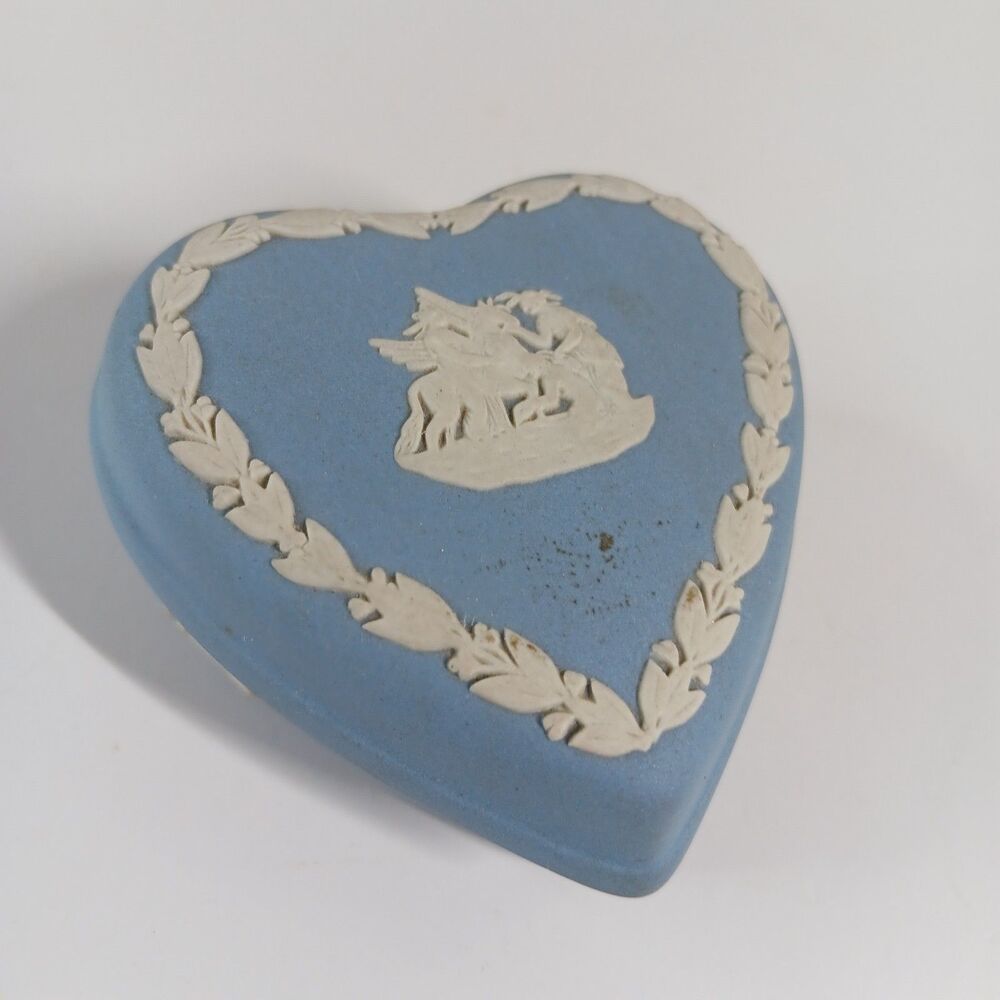 Wedgwood Blue Jasperware Small Heart Ceramic Lidded Trinket Box